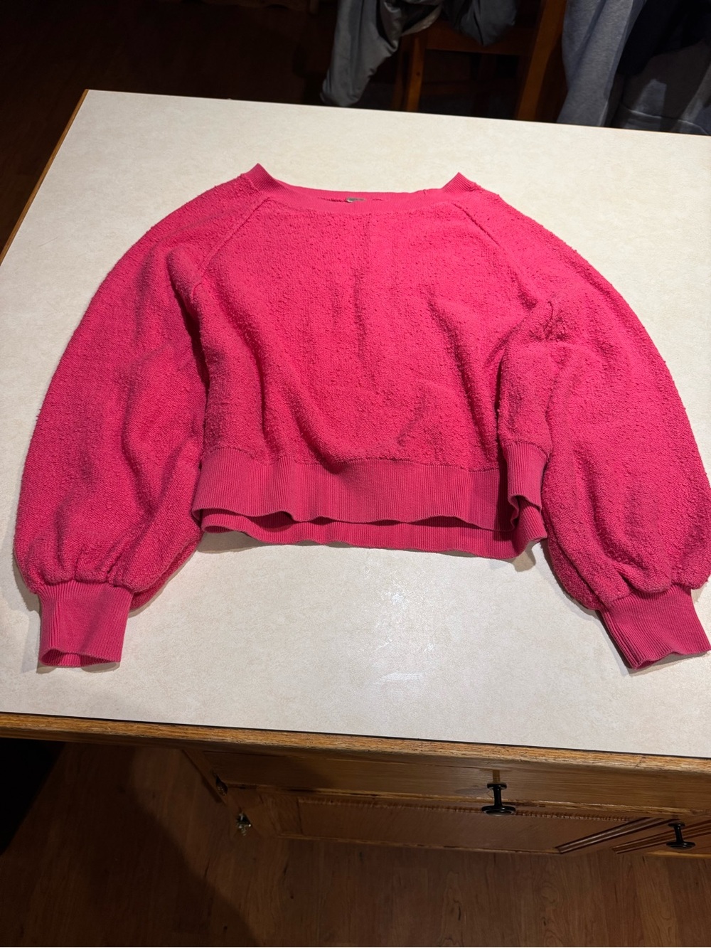 Free People Bubble Sleeve Crewneck Sweater in Hot Pink